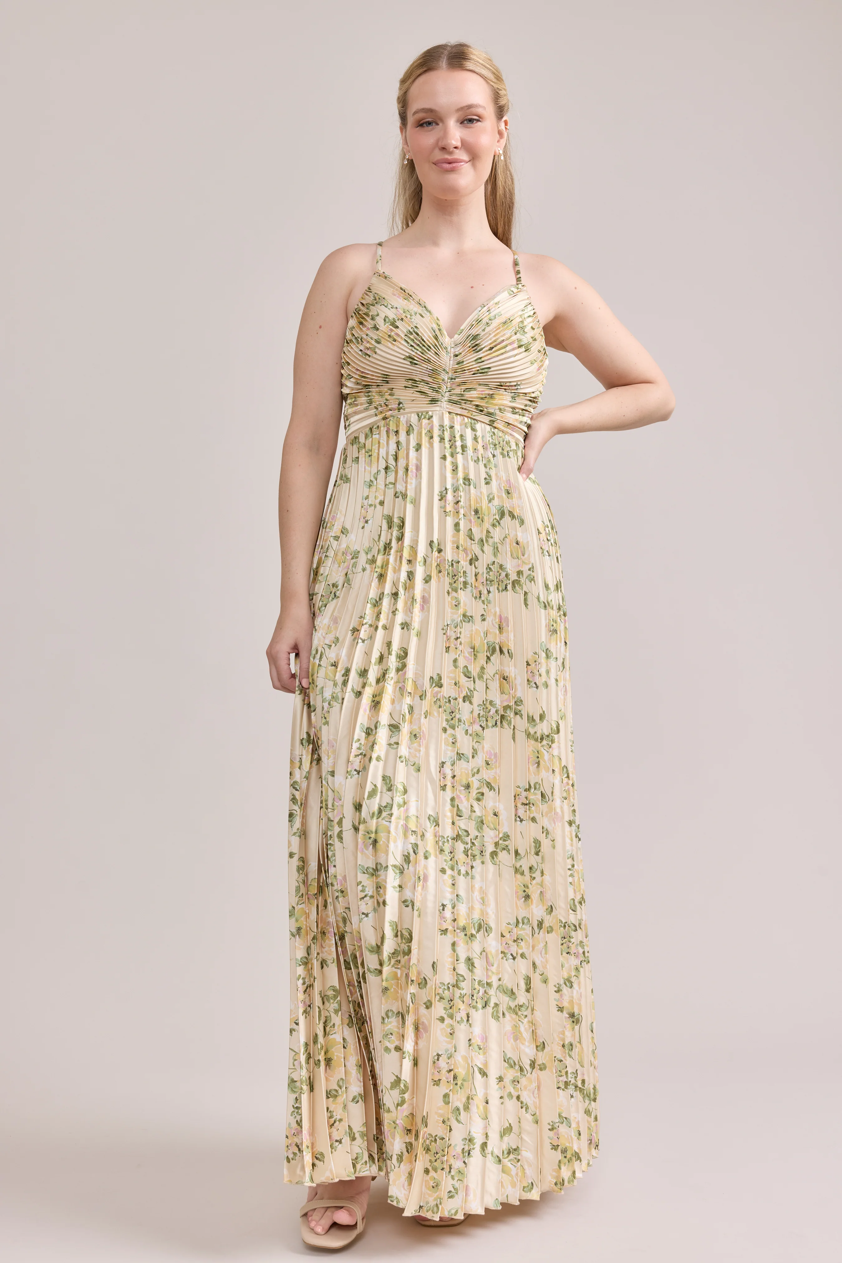 Vivian Satin Pleated Floral Print Dress | Made To Order - Image 59