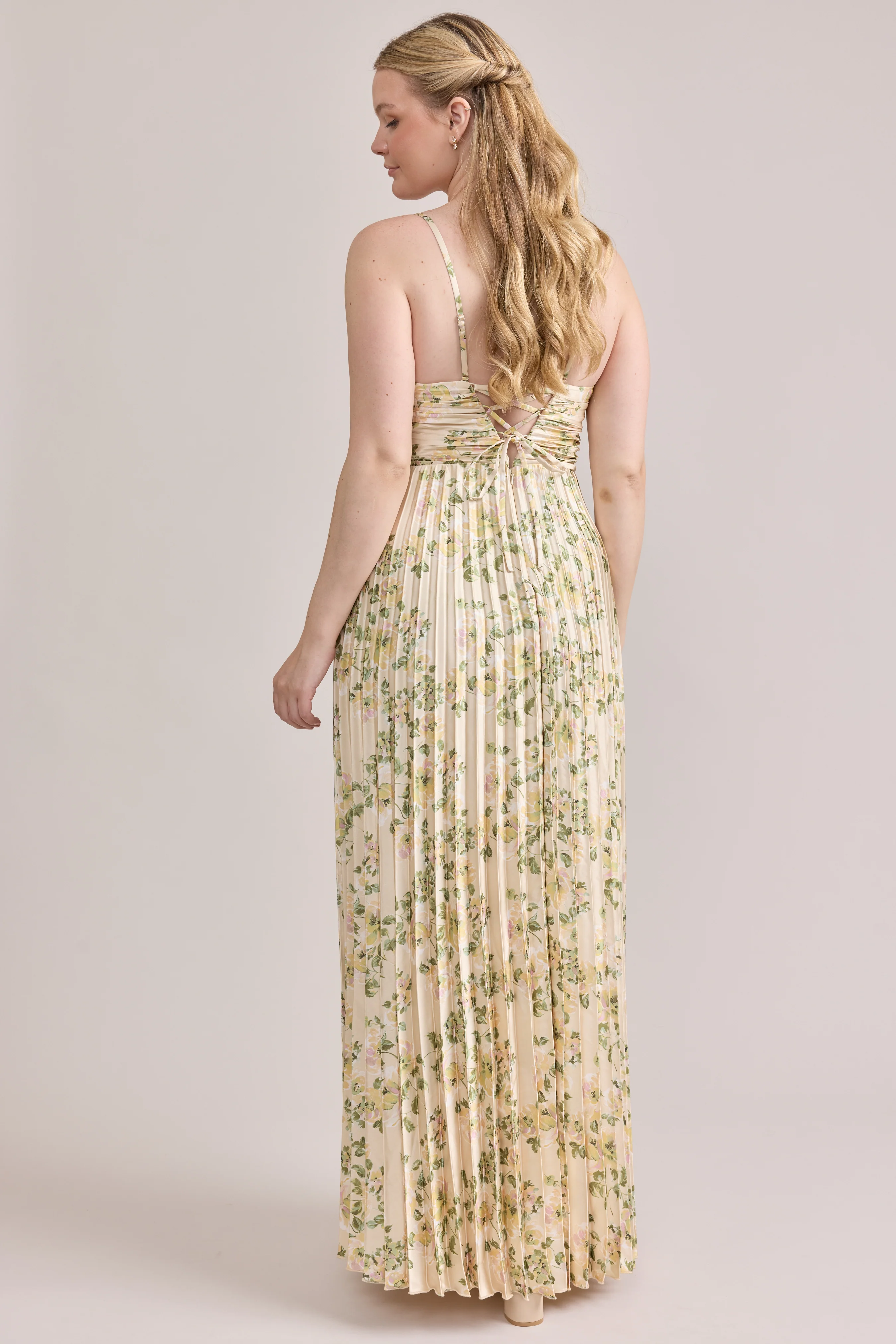 Vivian Satin Pleated Floral Print Dress | Made To Order - Image 62